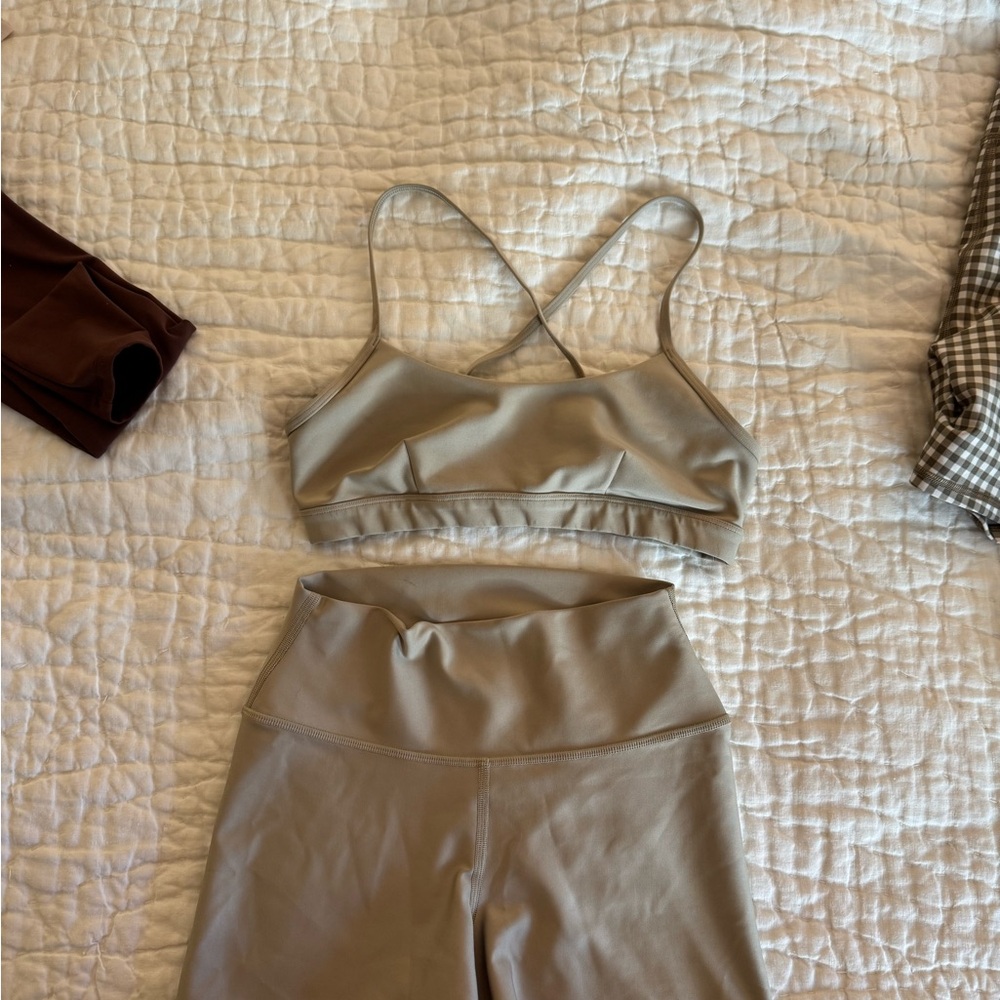 Alo Beige Sports Bra and Leggings Set